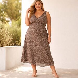 Old Navy 2003 Vintage Paisley Brown Y2K Midi Dress Size 20